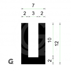 Rubber U Profile | inside size 3 mm | height 12 mm | thickness 2 mm | Per Meter